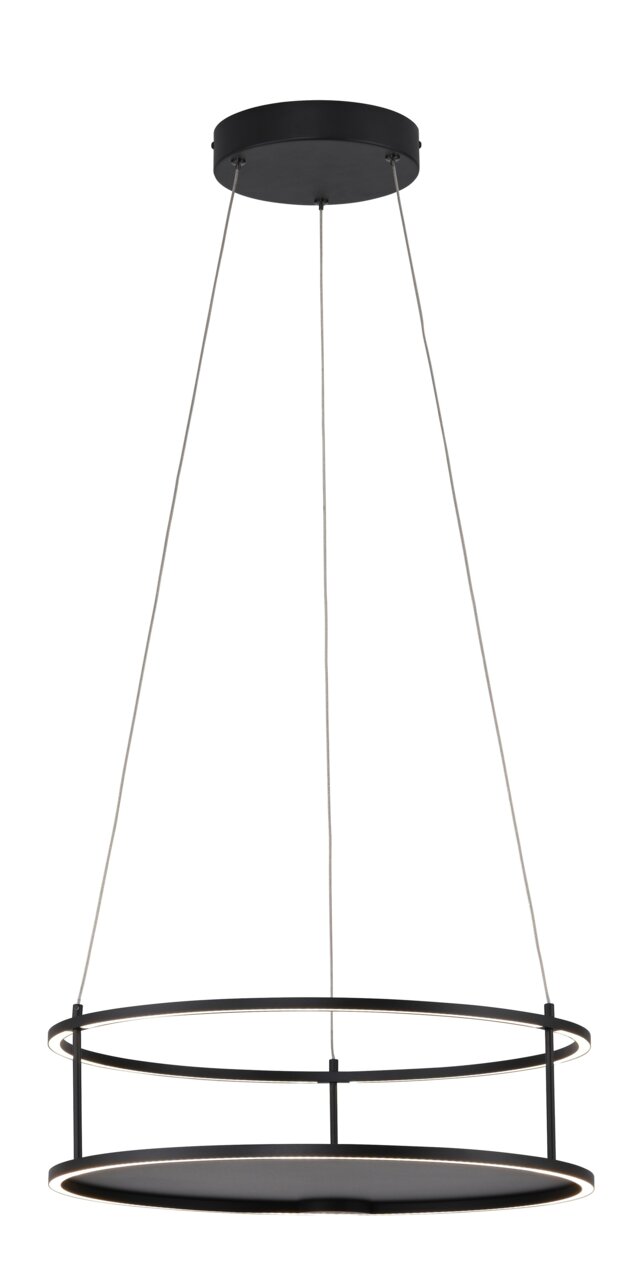 Moderne LED-Pendelleuchte in schwarzem Design, seitliche Perspektive