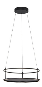 Moderne LED-Pendelleuchte in schwarzem Design, seitliche Perspektive