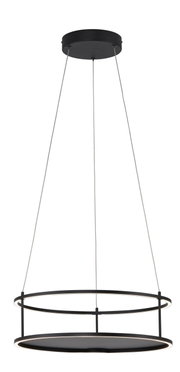 Moderne LED-Pendelleuchte in schwarzem Design, seitliche Perspektive