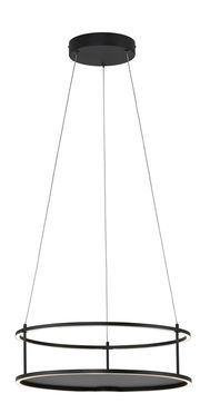 Moderne LED-Pendelleuchte in schwarzem Design, seitliche Perspektive