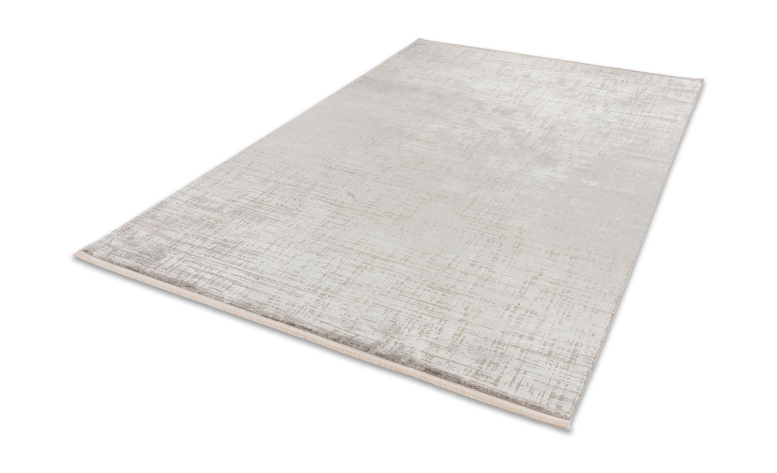 JOOP! LINES Silber Moderner Teppich in Beige mit dezentem Linienmuster, perspektivisch von der Seite fotografiert.