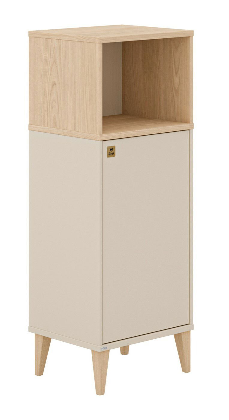 Paidi Highboard Anschlag rechts MILA&BEN Helles Highboard mit Holzbeinen und offenem Fach, Perspektive von vorne rechts