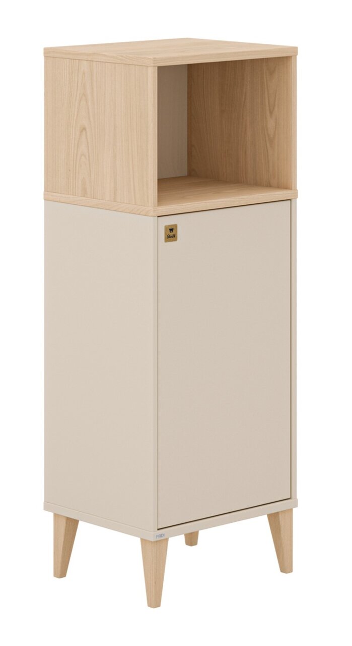 Paidi Highboard met scharnier aan de rechterkant MILA&BEN Helles Highboard mit Holzbeinen und offenem Fach, Perspektive von vorne rechts
