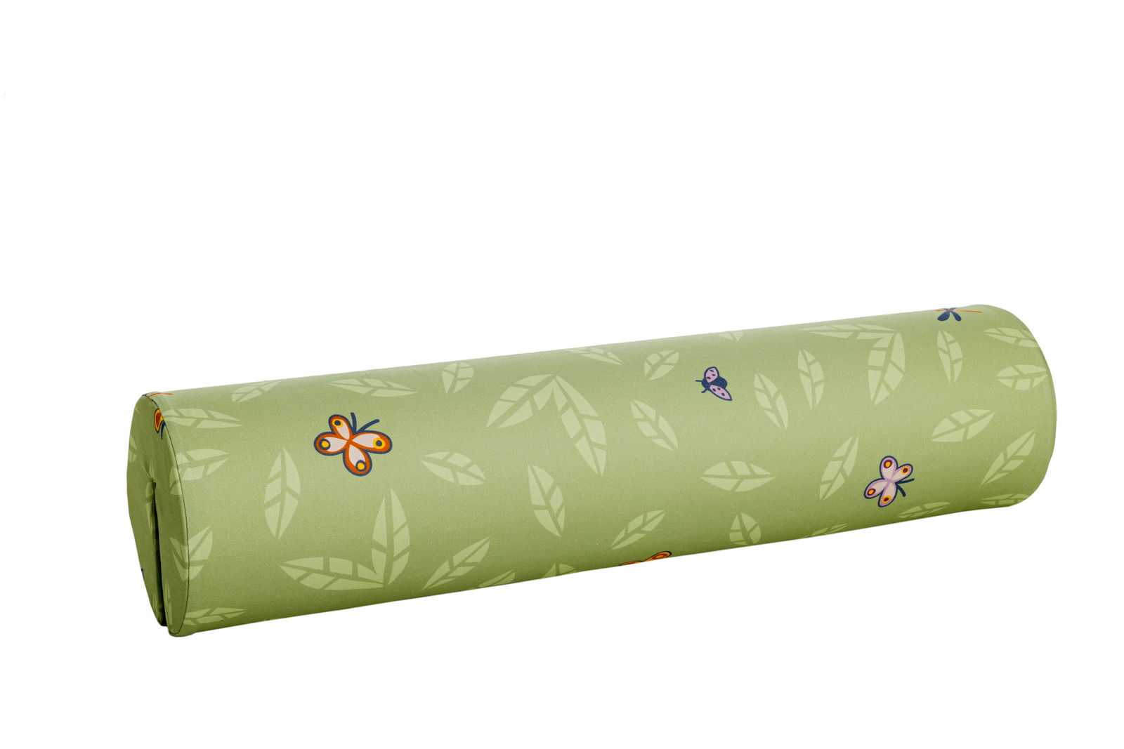 Grüne Comfortrolle mit Schmetterlings- und Blättermuster, seitliche Perspektive