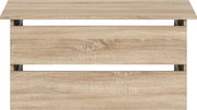 Holzoptik-Kommode mit zwei Schubladen in heller Eiche, Frontansicht leicht von oben