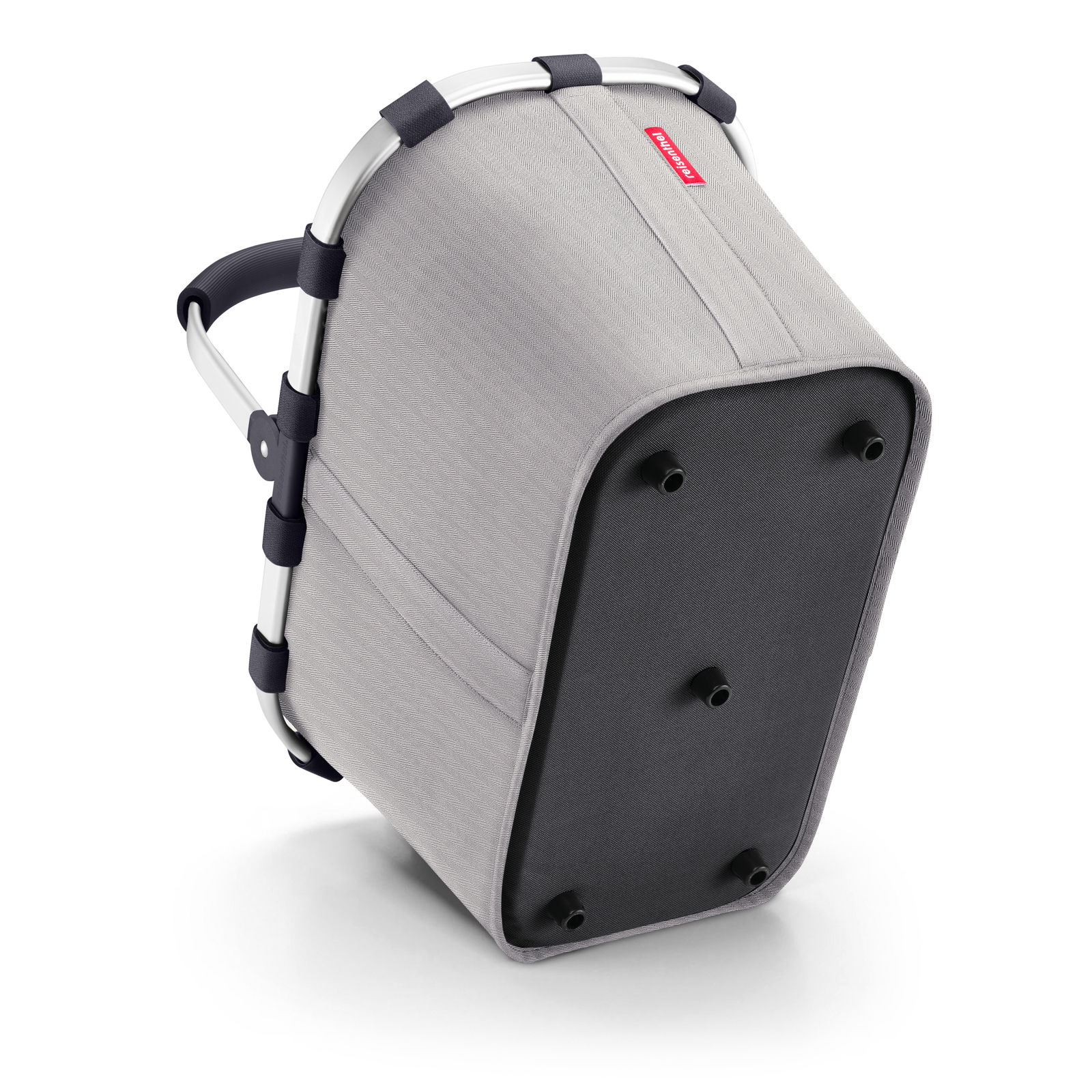 Carrybag in Herringbone grau, Ansicht von unten mit schwarzem Boden und Aluminiumrahmen.