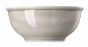 Seitenansicht einer 16 cm großen Müslischale in Moon Grey mit feinen horizontalen Rillen.