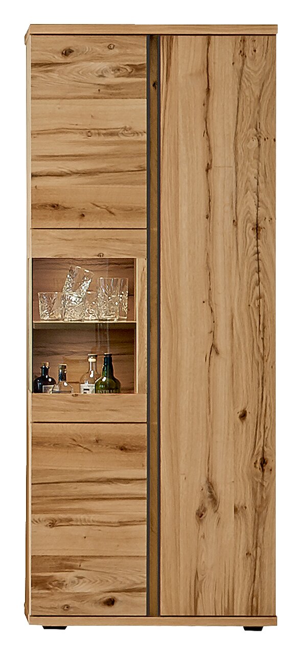 Venjakob Vitrine BAROLA Holzvitrine mit Glaseinsatz, gefüllt mit Gläsern und Flaschen, frontal betrachtet