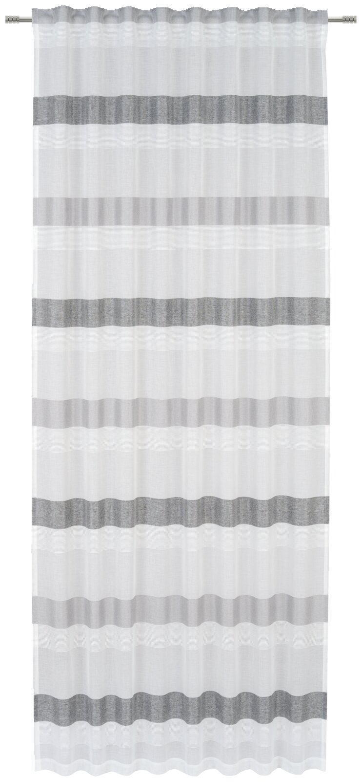 Novel Fertigvorhang 135x245cm Fertigvorhang mit horizontalen grauen und weißen Streifen, frontal betrachtet