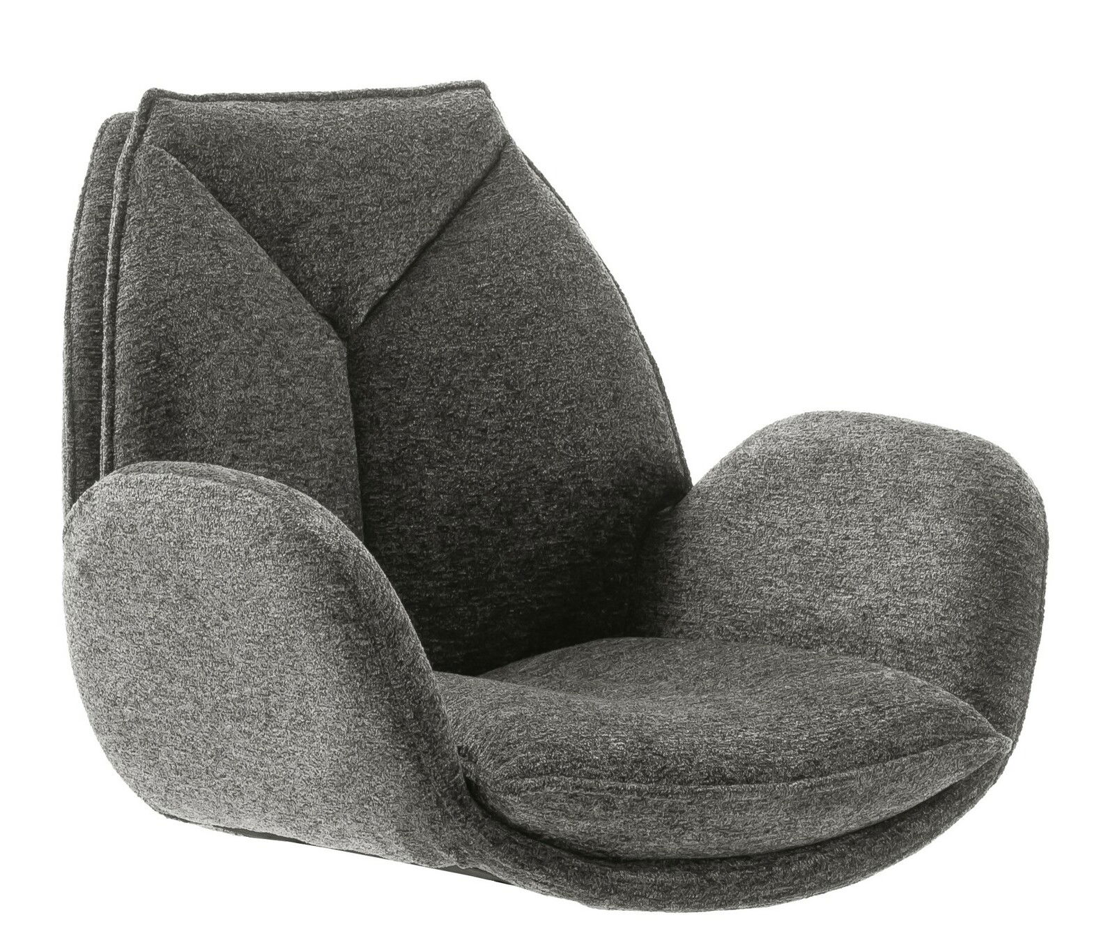 Grauer Armlehnstuhl aus Stoff in seitlicher Perspektive