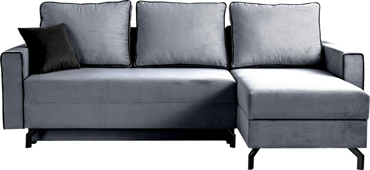 Graues Schlafsofa in L-Form mit rechter Ausrichtung, Vorderansicht