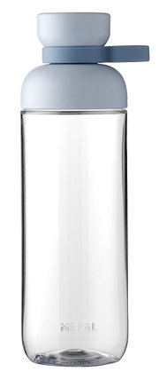 Trinkflasche Nordic Blue mit blauem Deckel, seitliche Ansicht