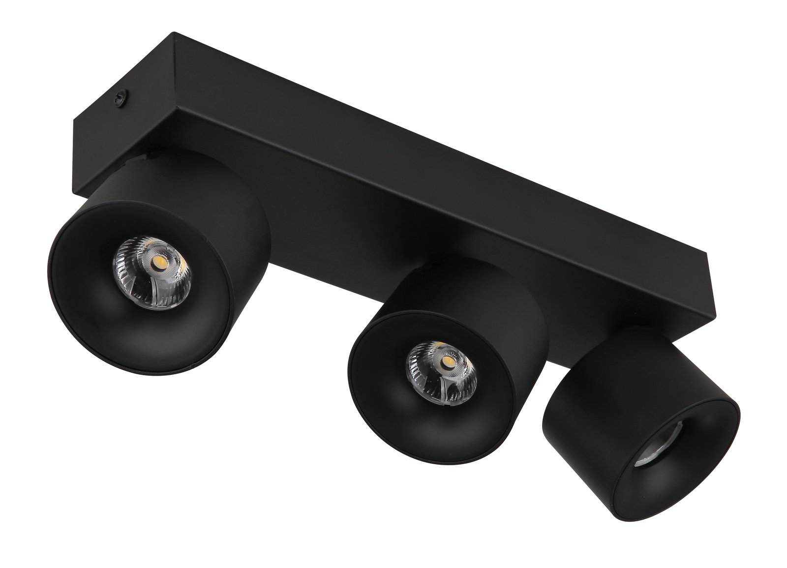 Schwarzer LED Strahler mit drei verstellbaren Leuchten, seitliche Perspektive