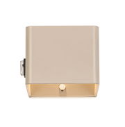 Frontale Ansicht einer modernen, rechteckigen Akku-Wandleuchte in neutralem Farbton.