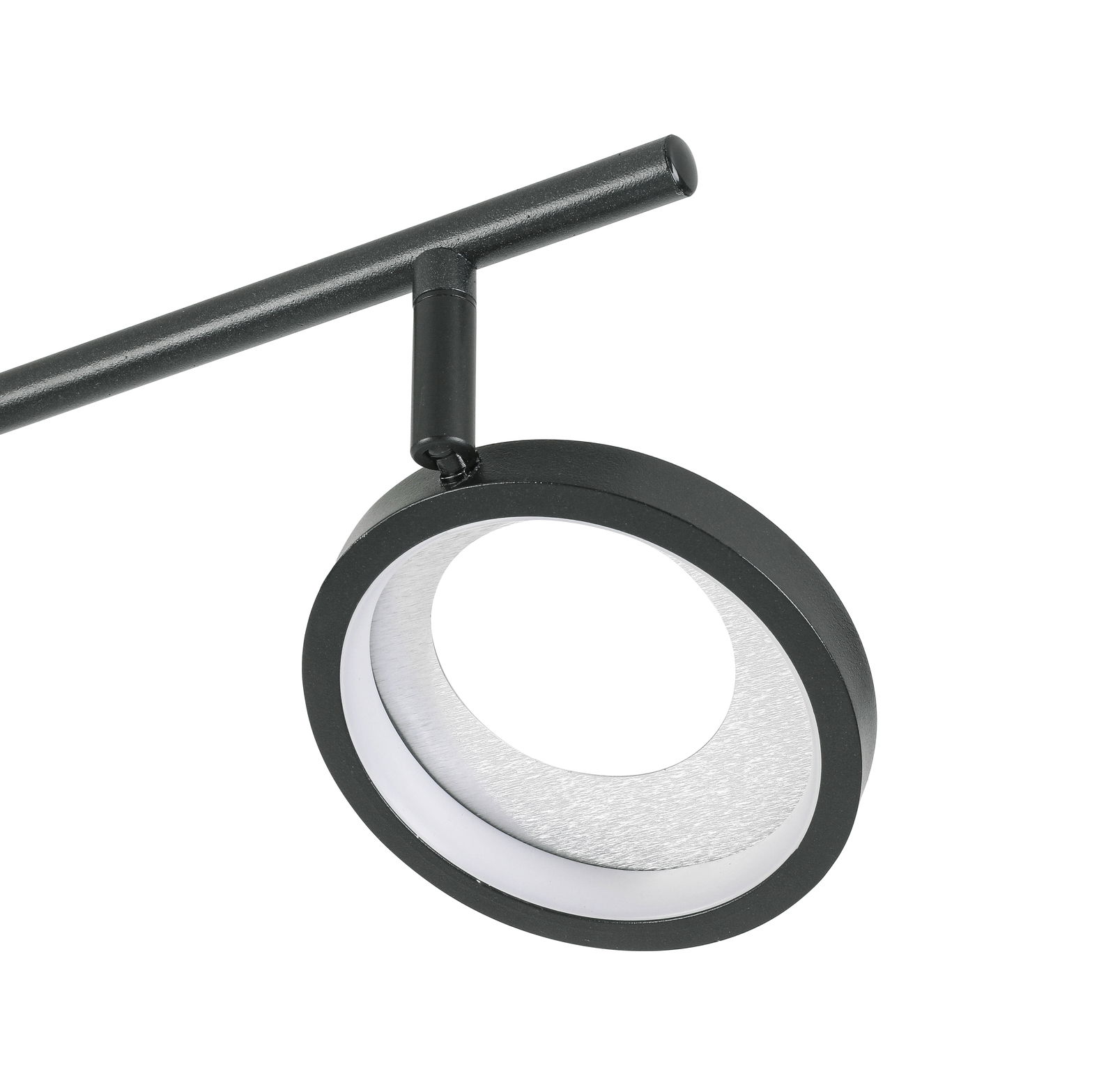 Moderner LED-Strahler in schwarzem Design, seitliche Perspektive