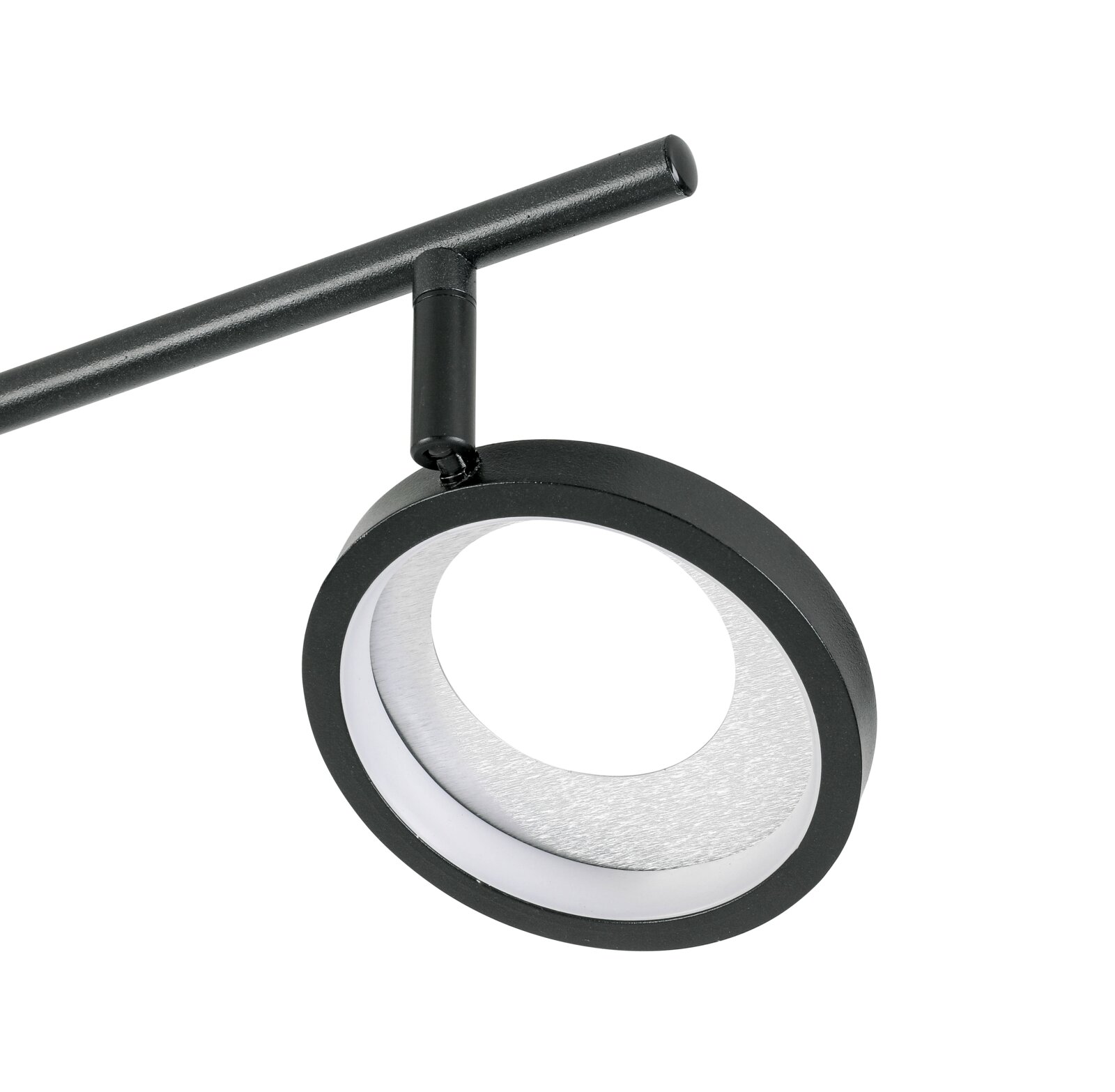 Moderner LED-Strahler in schwarzem Design, seitliche Perspektive