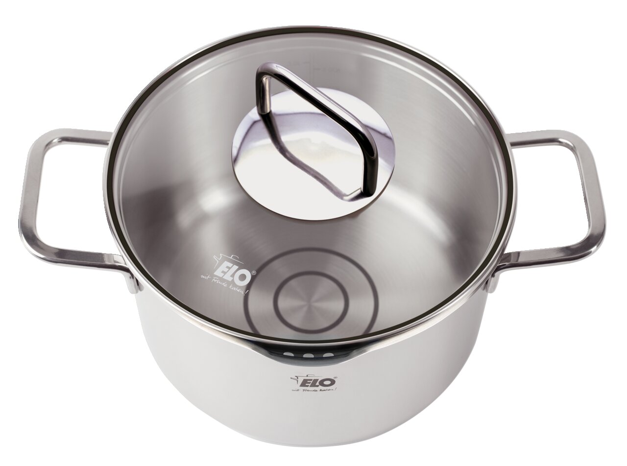 Topf aus Edelstahl mit Deckel, Vogelperspektive