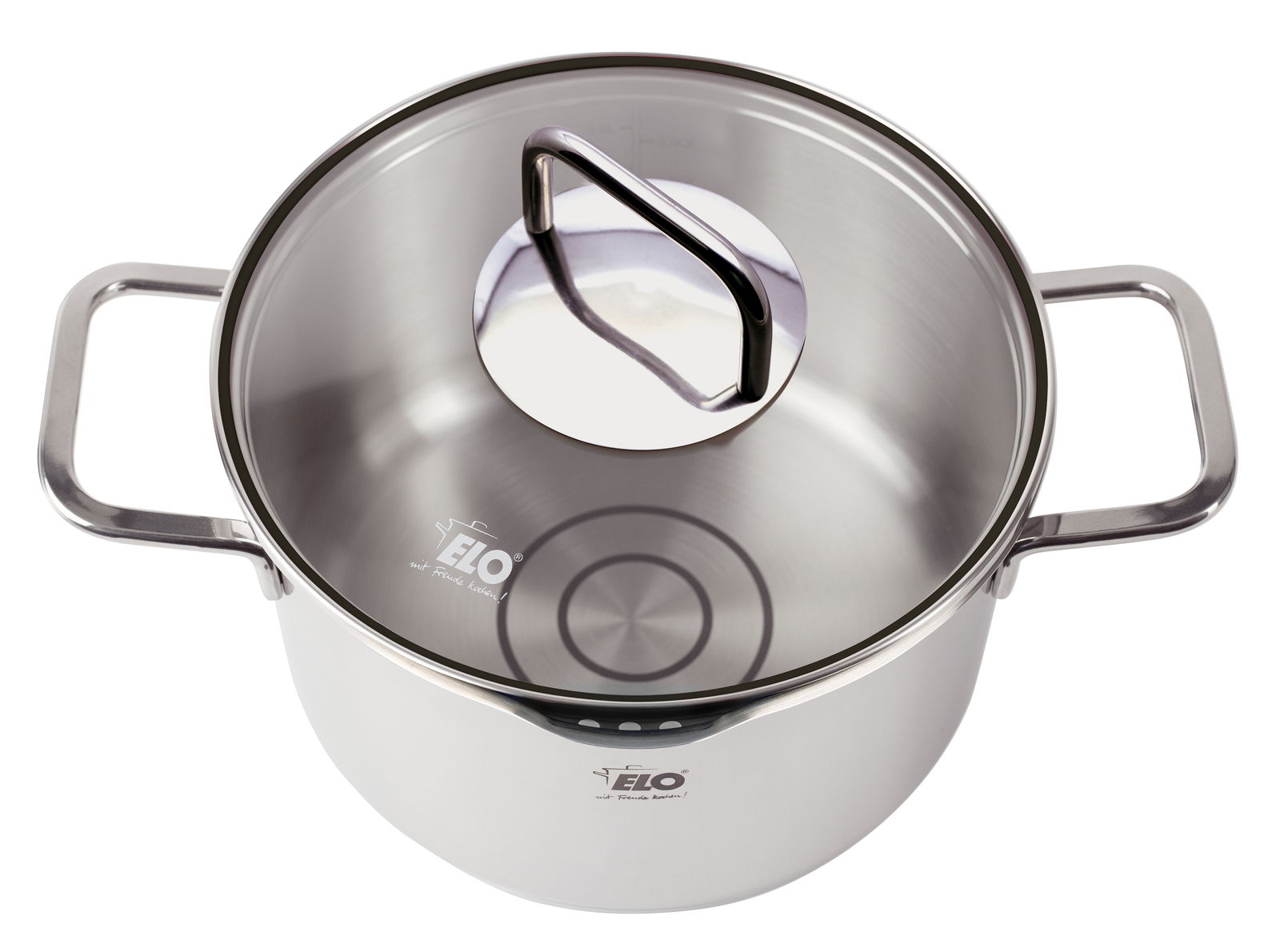 Topf aus Edelstahl mit Deckel, Vogelperspektive