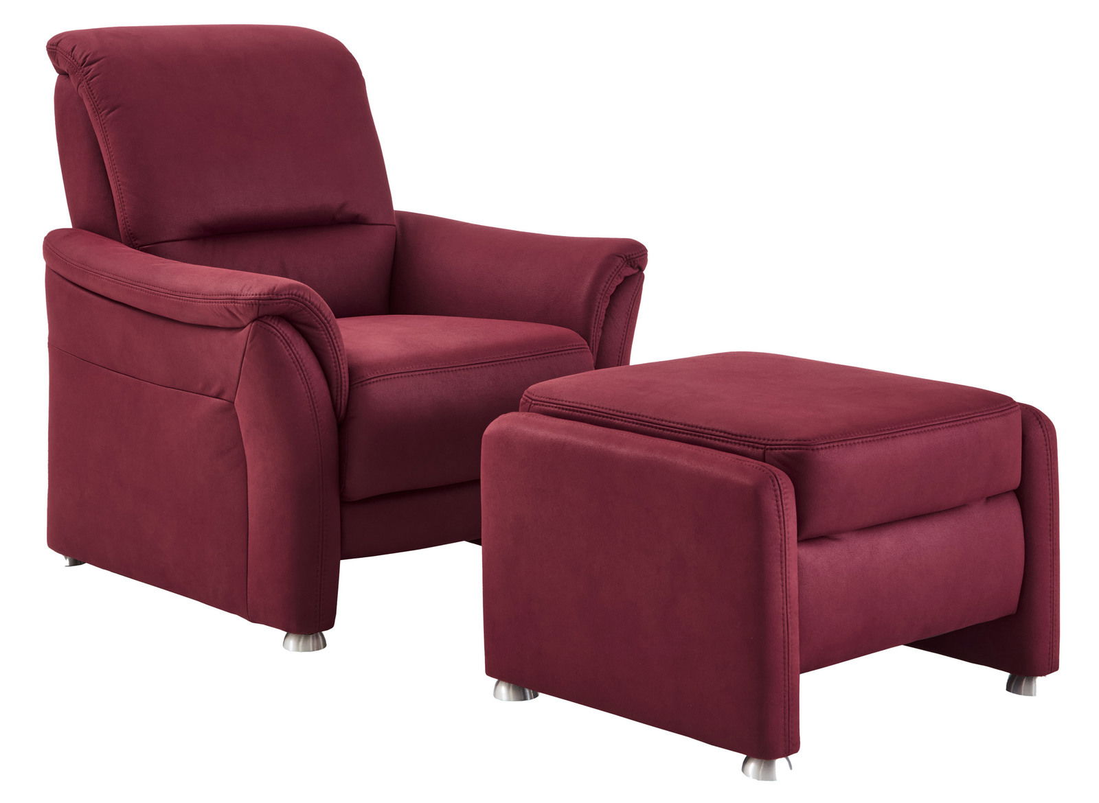 Beldomo Comfort Hocker INGOLSTADT Roter Sessel mit passendem Hocker, seitliche Perspektive