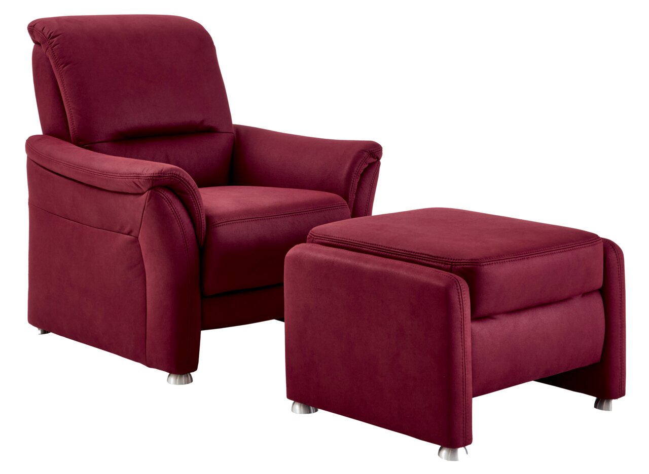 Beldomo Comfort Kruk INGOLSTADT Rode fauteuil met bijpassende poef, zijaanzicht
