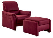 Rode fauteuil met bijpassende poef, zijaanzicht