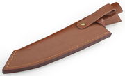 Braune Lederscheide für ein Kochmesser, seitliche Perspektive