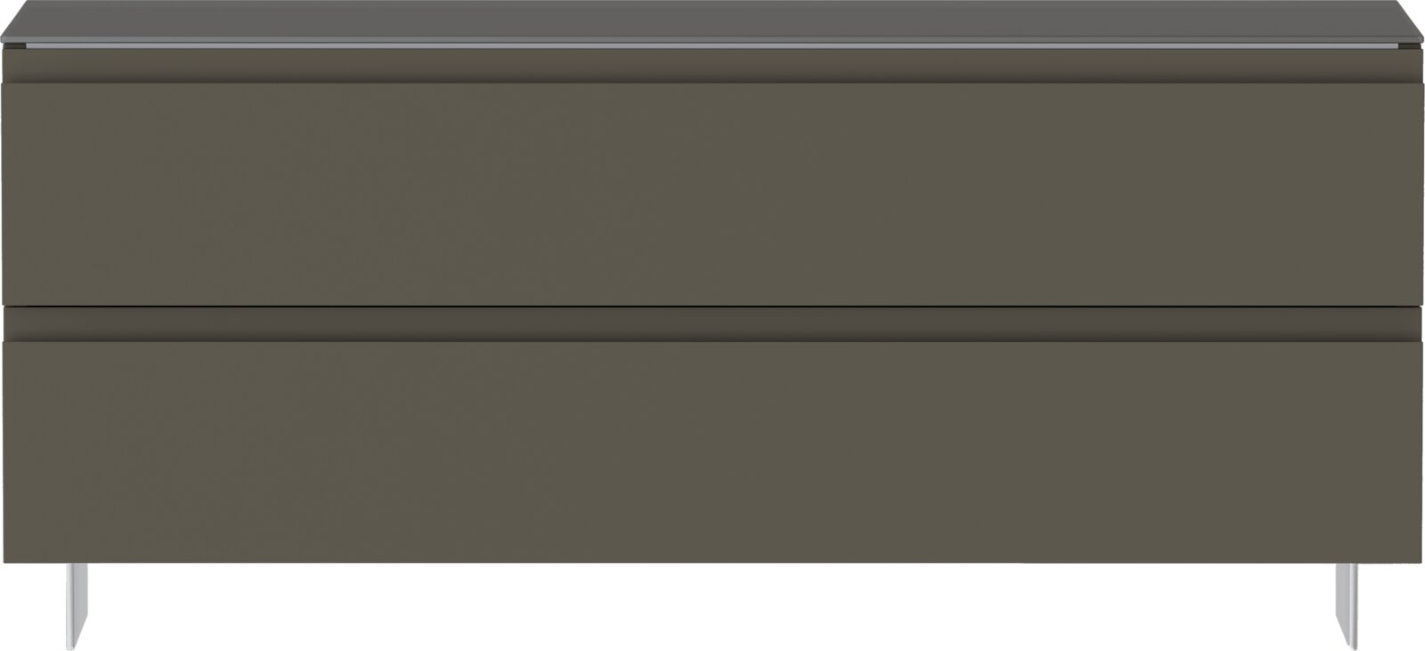Moderano Garderobenbank LECCO Frontansicht einer modernen, dunkelgrauen Garderobenbank mit zwei Schubladen und schlanken Metallbeinen.