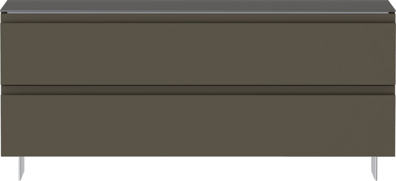 Moderano Garderobenbank LECCO Frontansicht einer modernen, dunkelgrauen Garderobenbank mit zwei Schubladen und schlanken Metallbeinen.
