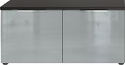 Schuhbank mit zwei Türen in Frontansicht, modernes Design mit dunkler Oberfläche und silbernen Griffen.