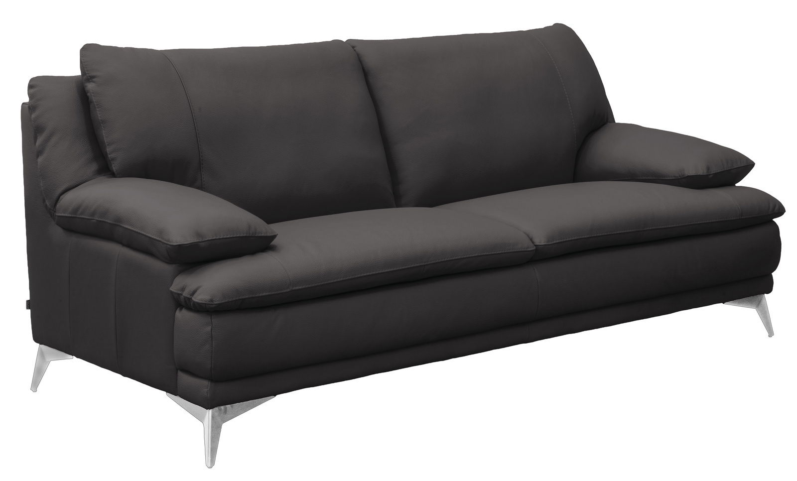Schwarzes 2-Sitzer-Sofa mit Metallfüßen, seitliche Perspektive