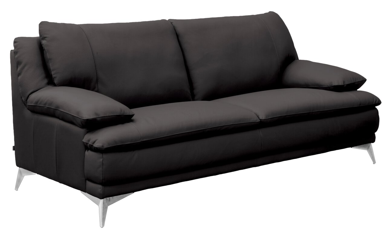 Schwarzes 2-Sitzer-Sofa mit Metallfüßen, seitliche Perspektive