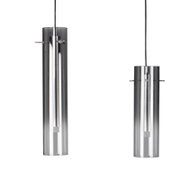 Twee cilindervormige LED-hanglampen van metaal en glas, gezien vanaf de zijkant.