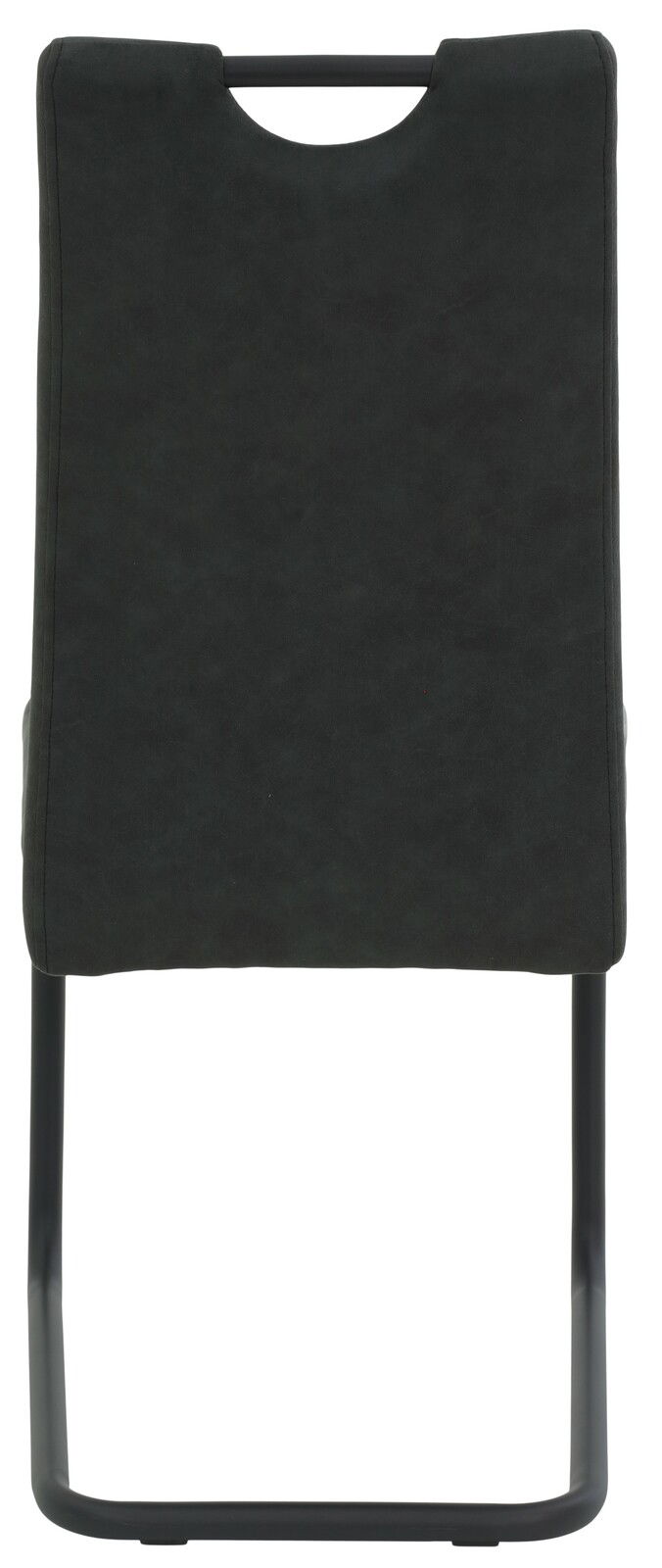 Rückansicht eines schwarzen Schwingstuhls DUNJA mit Metallgestell.