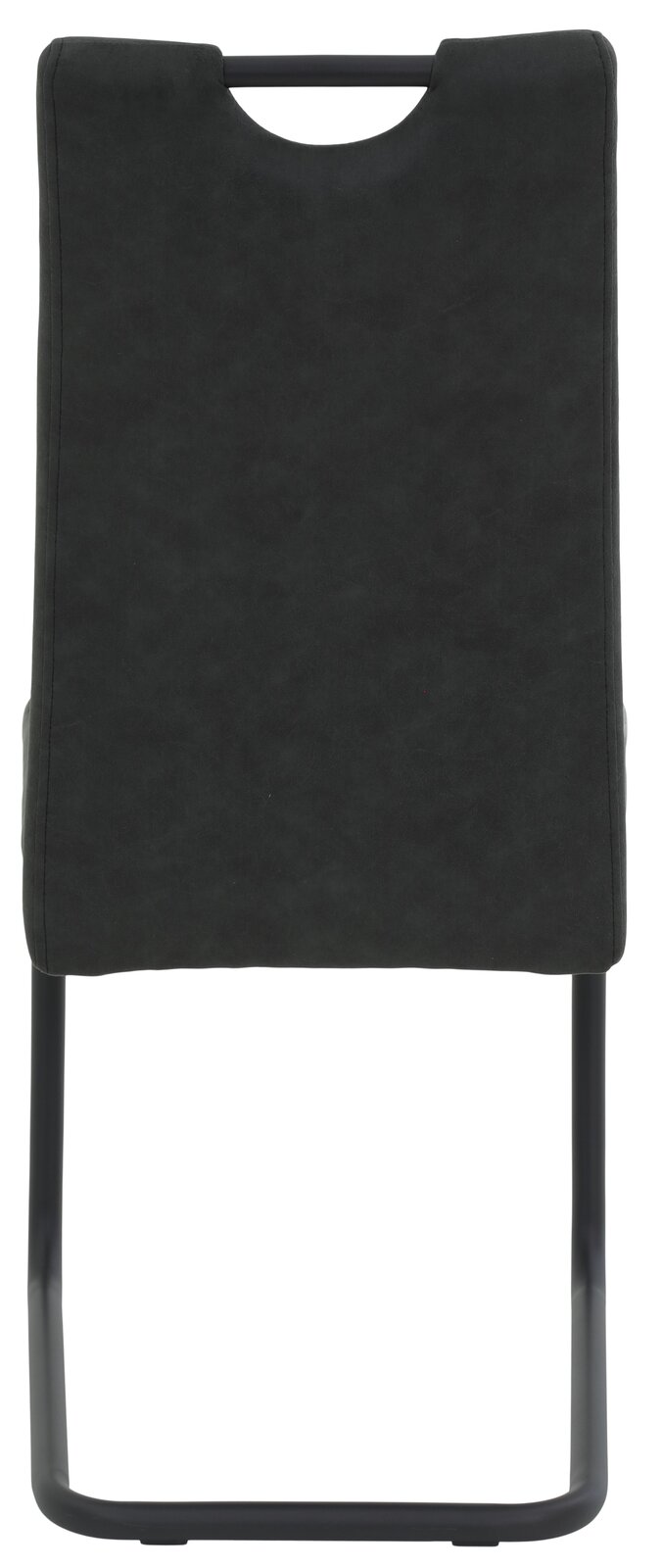 Rückansicht eines schwarzen Schwingstuhls DUNJA mit Metallgestell.