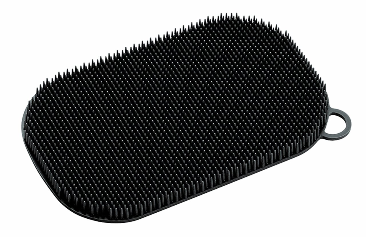 KÜCHENPROFI Silikonschwamm TREND Schwarzer Silikonschwamm mit Noppen, von oben betrachtet, mit einer kleinen Schlaufe an der Seite.