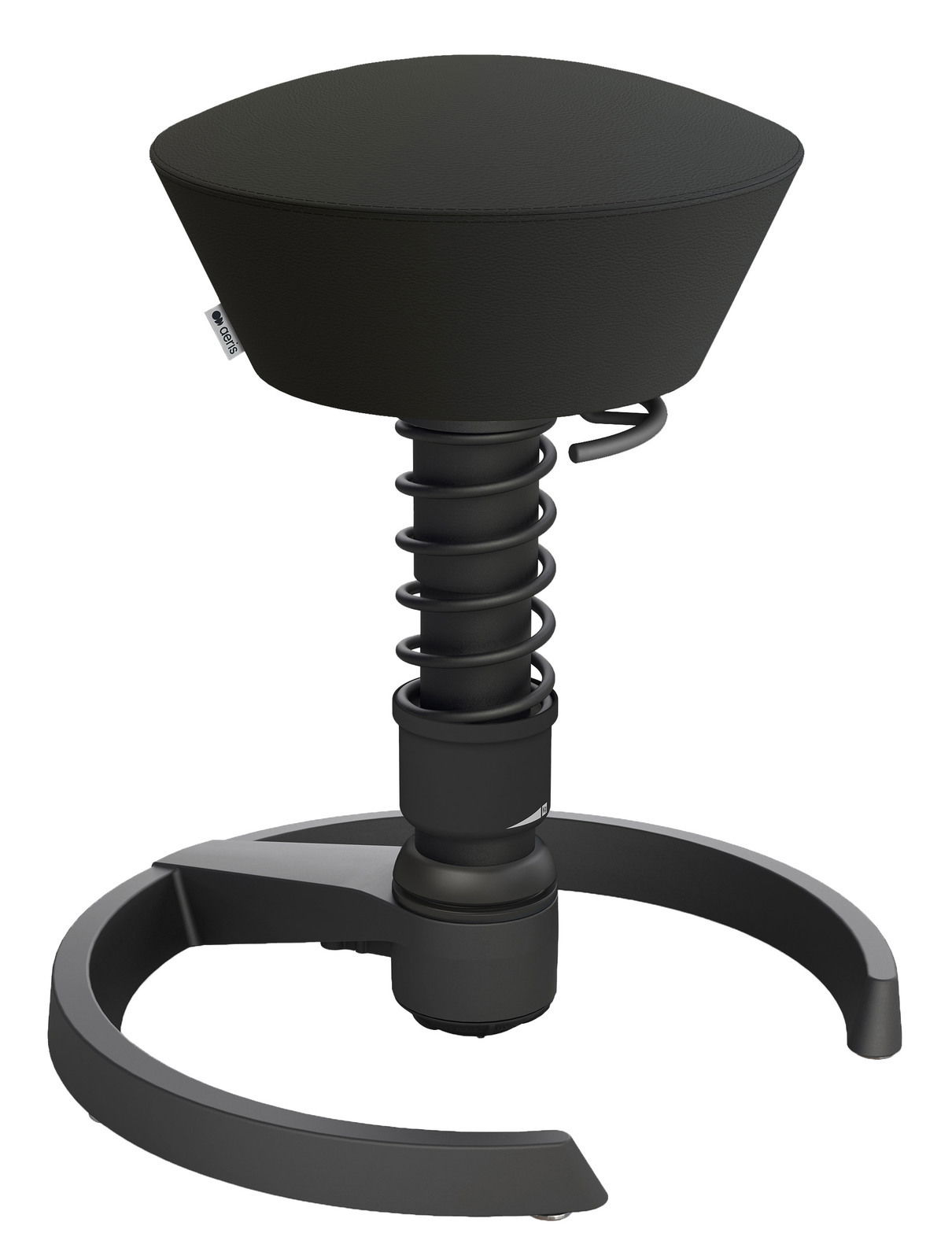 Moderner schwarzer Sitzhocker mit ergonomischem Design, seitliche Ansicht