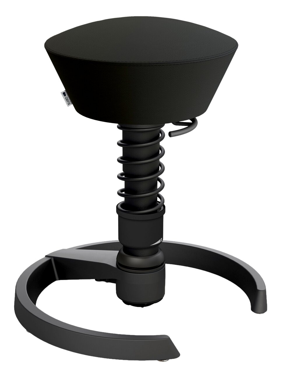 Moderner schwarzer Sitzhocker mit ergonomischem Design, seitliche Ansicht