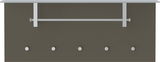 Garderobenpaneel in horizontaler Ausrichtung mit fünf Haken und einer Kleiderstange, frontal betrachtet.
