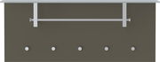 Garderobenpaneel in horizontaler Ausrichtung mit fünf Haken und einer Kleiderstange, frontal betrachtet.
