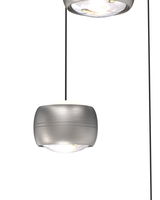 Moderne LED-Pendelleuchte in silberner Optik, seitliche Perspektive