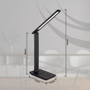 Moderne schwarze Tischleuchte mit verstellbarem Arm, seitliche Perspektive, Maße: 280mm Höhe, 170mm Breite, 115mm Tiefe