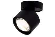 Zwarte led-spotkop gezien vanaf de zijkant, met een ronde behuizing en een zichtbare lens.