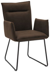 Moderner brauner Sessel mit Metallbeinen, seitliche Perspektive