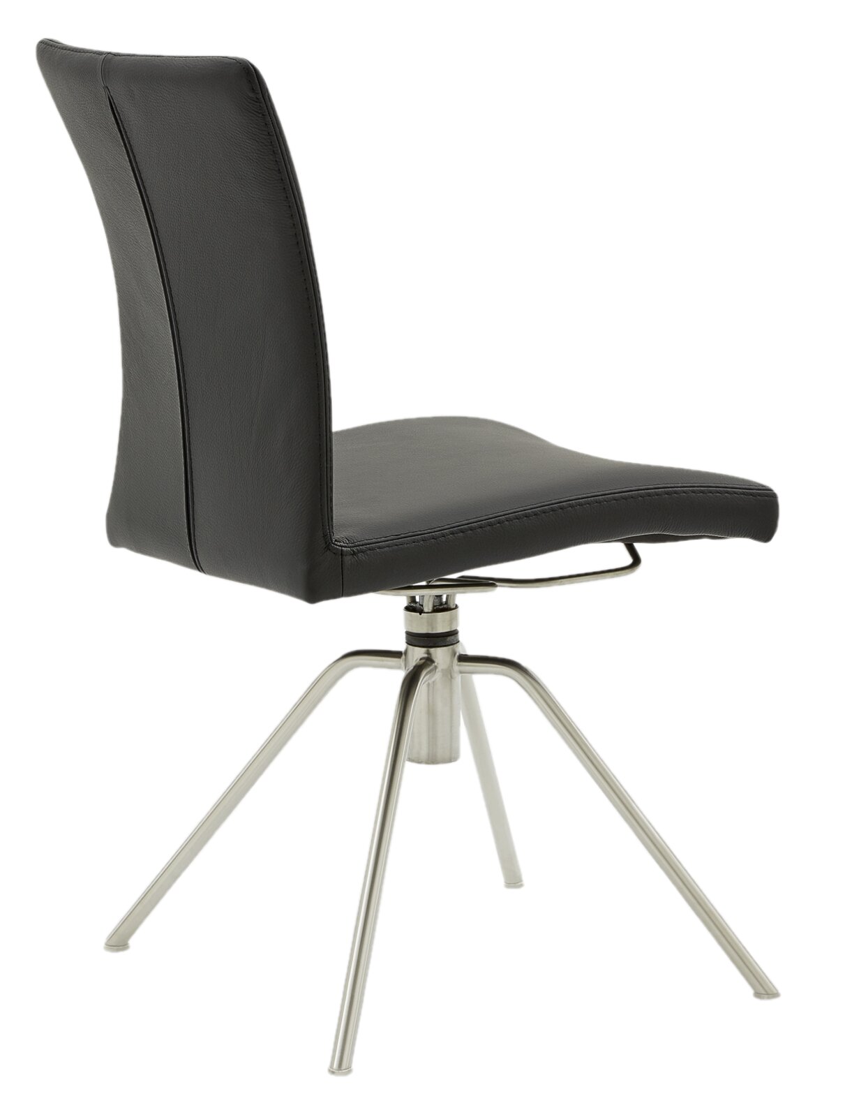 Moderner schwarzer Stuhl mit Metallbeinen, seitliche Perspektive