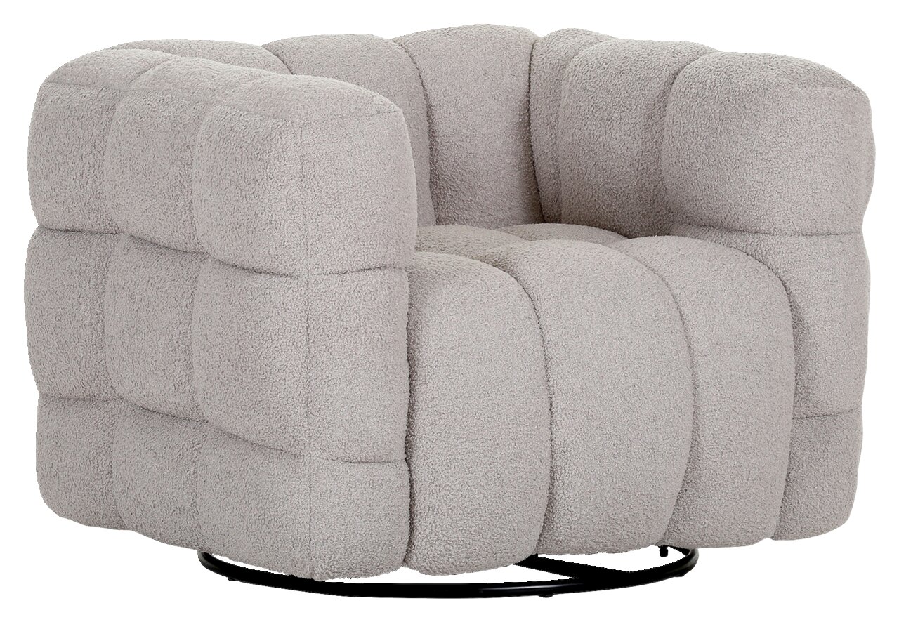 Grauer Drehsessel JANNE mit gepolstertem Design, seitliche Perspektive