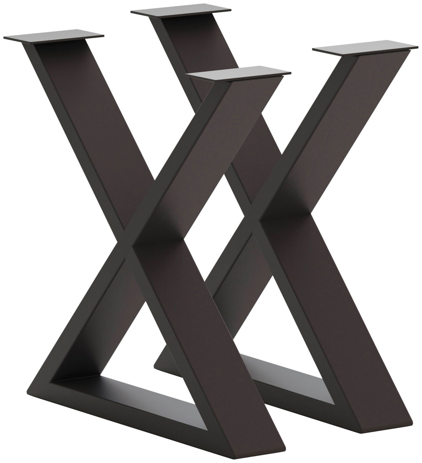 Schwarzes Tischgestell in X-Form, seitliche Perspektive
