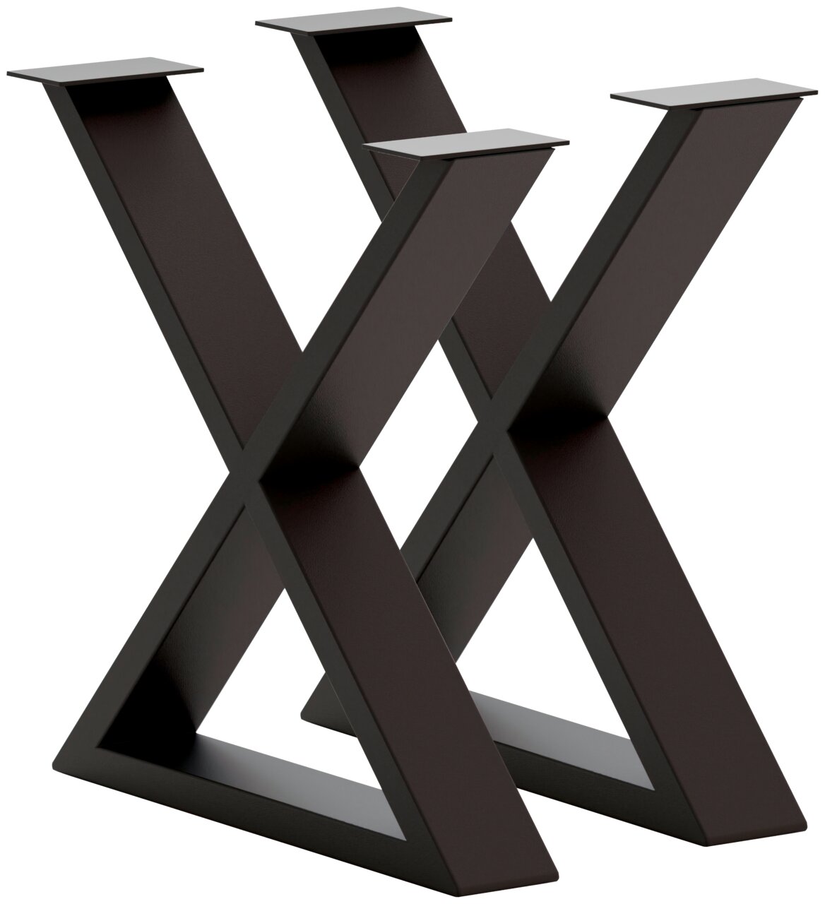 Schwarzes Tischgestell in X-Form, seitliche Perspektive