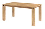 Holzesstisch mit rechteckiger Tischplatte und vier stabilen Beinen, seitliche Perspektive