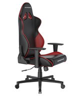 Seitliche Ansicht eines schwarz-roten Gaming Stuhls Gladiator mit verstellbaren Armlehnen und ergonomischem Design.