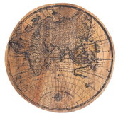 Rond houten tafelblad met antieke wereldkaart, vogelperspectief